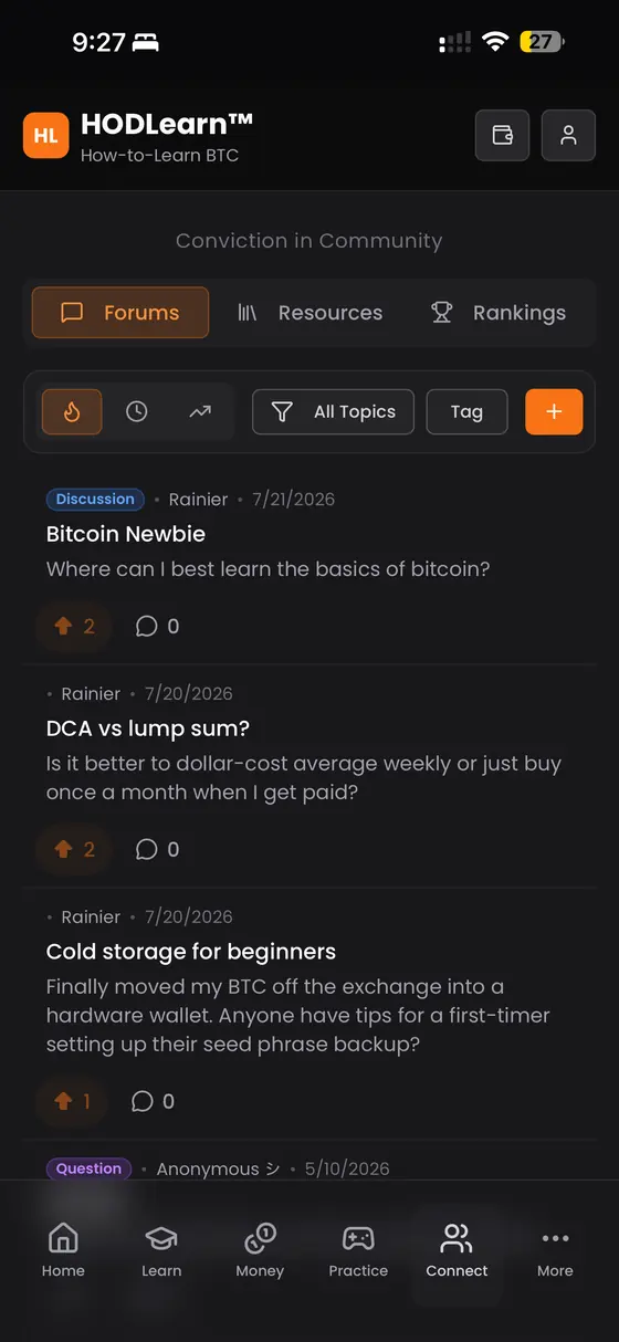 The HODLearn community forums: beginner questions and discussion threads